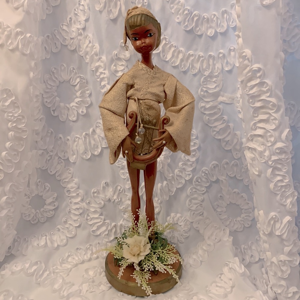 Dabs Vintage Pixie Doll Lyre Figurine 1950’s Made in Hong Kong Plastic 17”